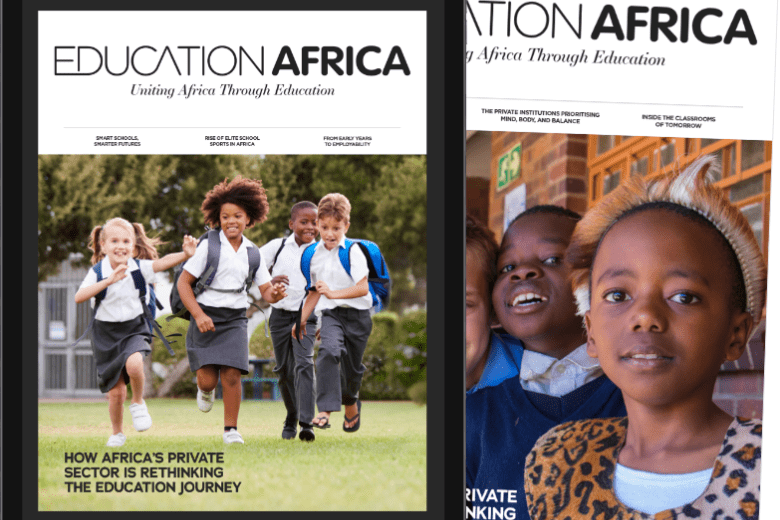Front covers of Education Africa magazine featuring students from diverse backgrounds