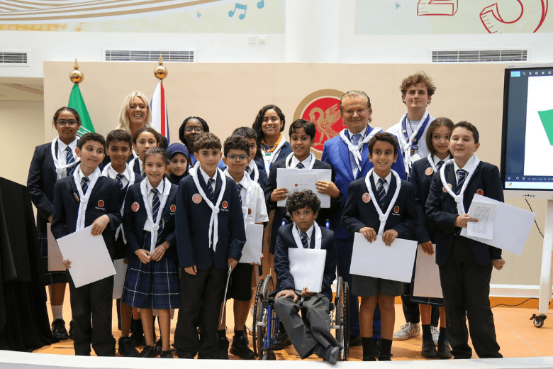 King’s College Riyadh pupils with World Scouts leaders during the historic visit in September 2025.