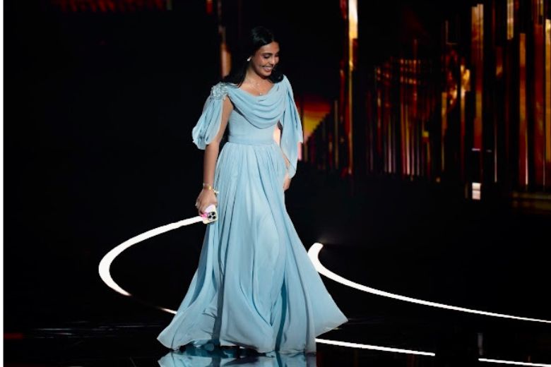 Saudi teen influencer Rateel Alshehri on stage at the Joy Awards 2026