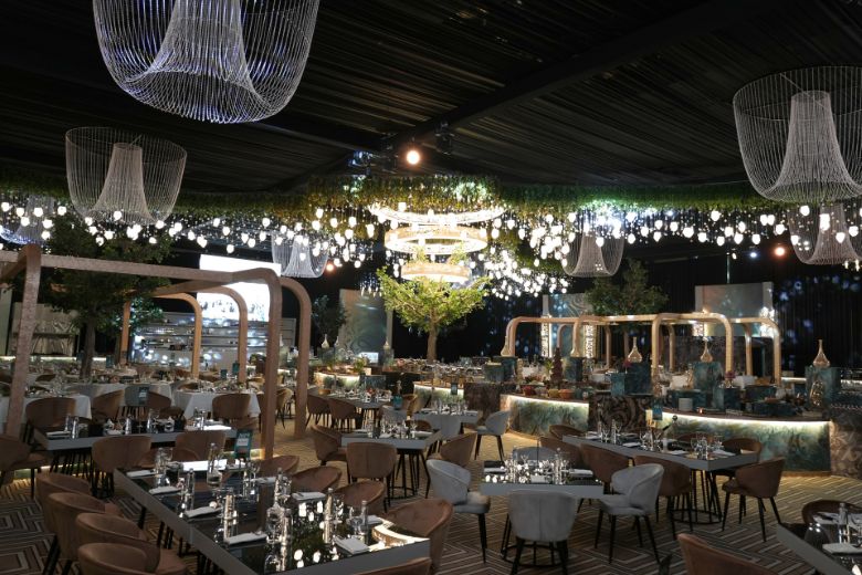 Suhoor at Café Connect Terrace Fairmont Riyadh at night
