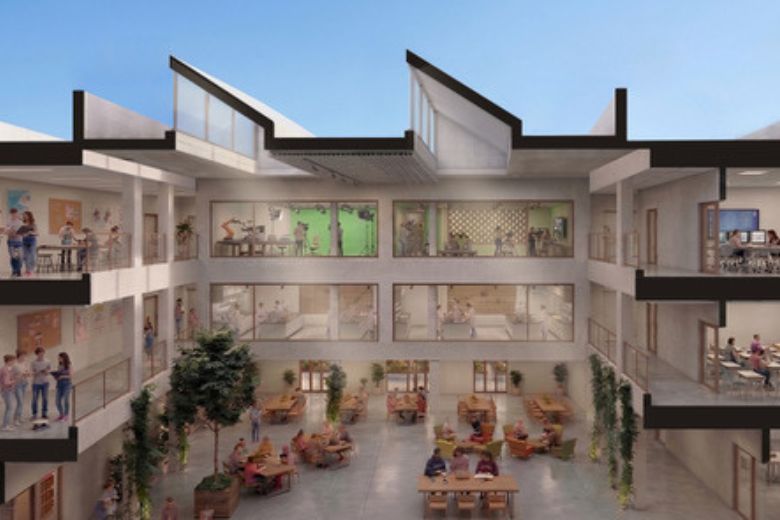 Bright and modern interior learning spaces at Al Rowad International School featuring collaborative classrooms and updated facilities