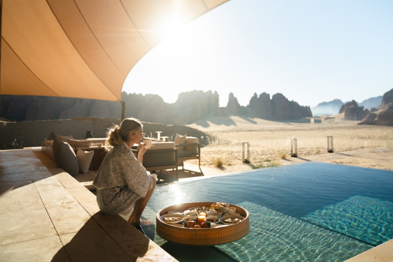 Cool off and unwind in a private pool surrounded by AlUla's desert beauty