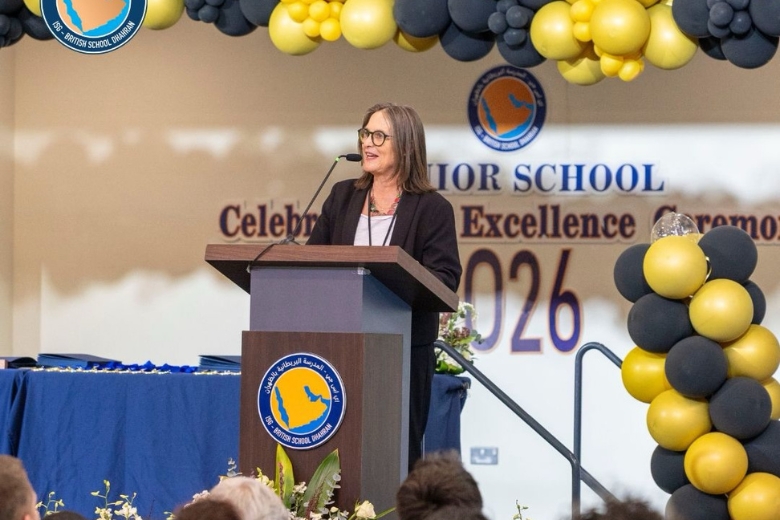 British School Dhahran’s Principal addresses students, parents and the school community during the 2025–2026 Prizegiving celebrations