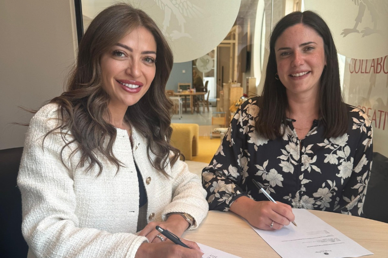 Jacqueline Gare and Hiba Alghaben during the signing of the MoU between King’s College Riyadh and Clouds Garden Preschool
