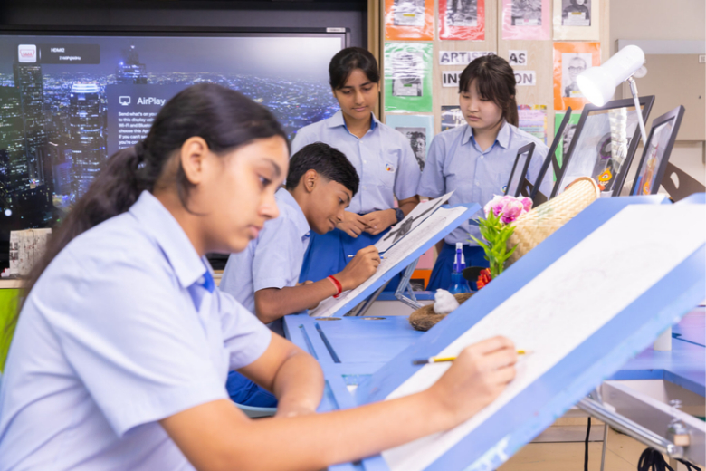 Students participate in a project-based learning activity that connects academic subjects with real-world challenges