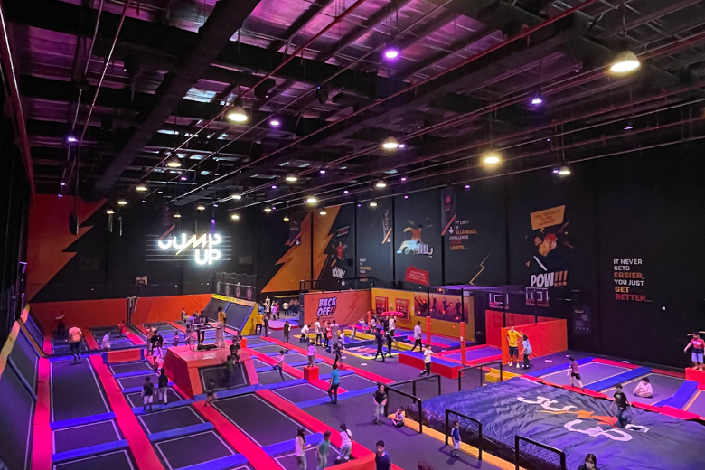 Children can burn off energy with trampolines, climbing walls and active indoor challenges at Jump Up Jeddah