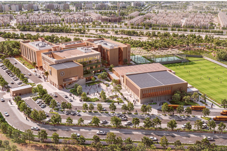 An aerial view of King’s College Riyadh’s new SEDRA campus, scheduled to open in August 2027, welcoming students from Pre-School to Year 9 initially, with plans to expand to Year 13